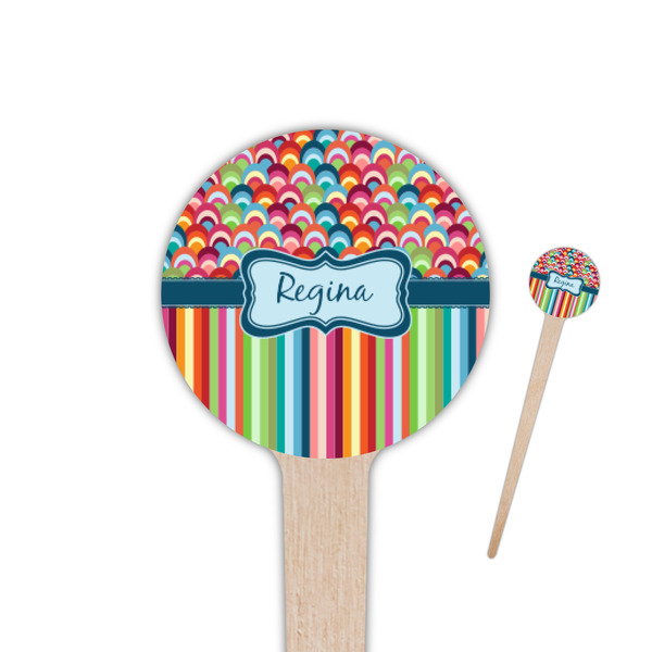 Custom Retro Scales & Stripes 4" Round Wooden Food Picks - Double Sided (Personalized)