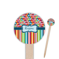 Retro Scales & Stripes 6" Round Wooden Food Picks - Single Sided (Personalized)