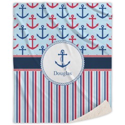 Anchors & Stripes Sherpa Throw Blanket - 50"x60" (Personalized)