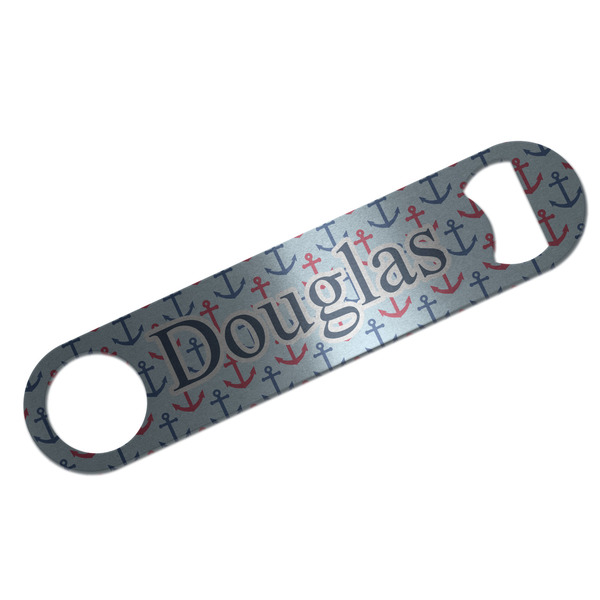 Custom Anchors & Stripes Bar Bottle Opener - Silver w/ Name or Text