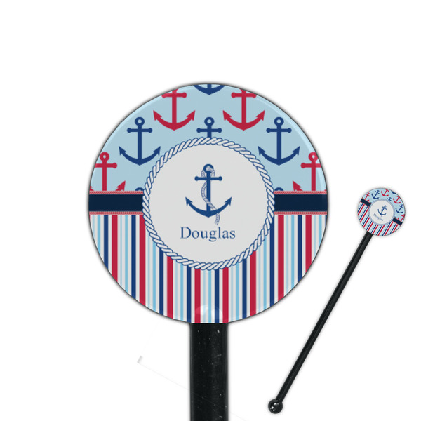 Custom Anchors & Stripes 5.5" Round Plastic Stir Sticks - Black - Double Sided (Personalized)