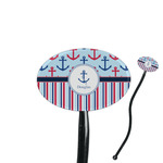 Anchors & Stripes 7" Oval Plastic Stir Sticks - Black - Single Sided (Personalized)