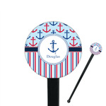 Anchors & Stripes 7" Round Plastic Stir Sticks - Black - Single Sided (Personalized)