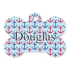 Anchors & Stripes Bone Shaped Dog ID Tag - Large (Personalized)