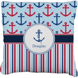 Anchors & Stripes Faux-Linen Throw Pillow 16" (Personalized)