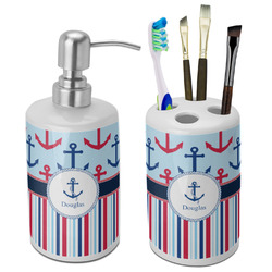 Anchors & Stripes Ceramic Bathroom Accessories Set (Personalized)