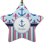 Anchors & Stripes Star Ceramic Ornament w/ Name or Text