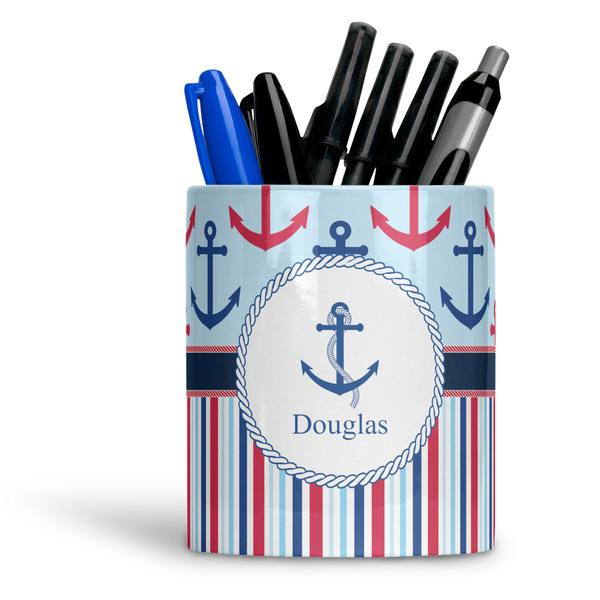 Custom Anchors & Stripes Ceramic Pen Holder