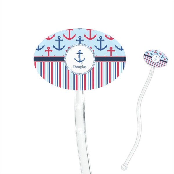 Custom Anchors & Stripes 7" Oval Plastic Stir Sticks - Clear (Personalized)