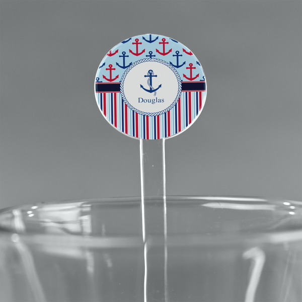 Custom Anchors & Stripes 7" Round Plastic Stir Sticks - Clear (Personalized)