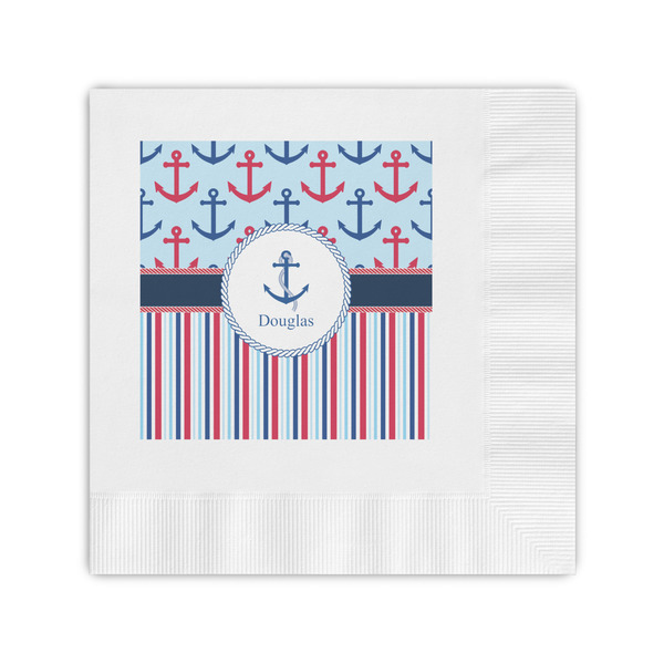 Custom Anchors & Stripes Coined Cocktail Napkins (Personalized)