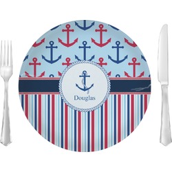 Anchors & Stripes Glass Lunch / Dinner Plate 10" (Personalized)