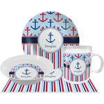 Anchors & Stripes Dinner Set - Single 4 Pc Setting w/ Name or Text