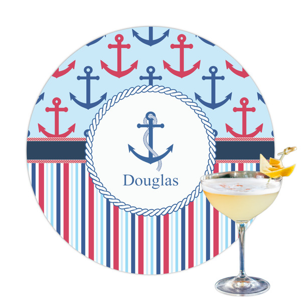 Custom Anchors & Stripes Printed Drink Topper - 3.25" (Personalized)