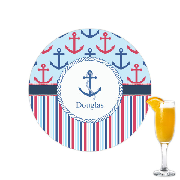 Custom Anchors & Stripes Printed Drink Topper - 2.15" (Personalized)