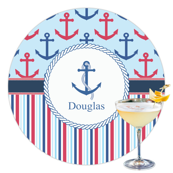 Custom Anchors & Stripes Printed Drink Topper - 3.5" (Personalized)