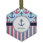 Anchors & Stripes Flat Glass Ornament - Hexagon w/ Name or Text