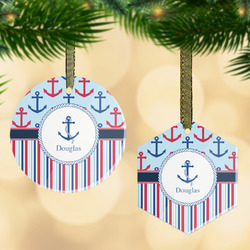 Anchors & Stripes Flat Glass Ornament w/ Name or Text