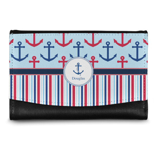 Custom Anchors & Stripes Genuine Leather Women's Wallet - Small (Personalized)