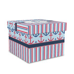 Anchors & Stripes Gift Box with Lid - Canvas Wrapped - Medium (Personalized)