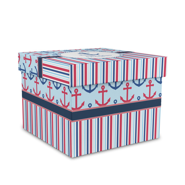 Custom Anchors & Stripes Gift Box with Lid - Canvas Wrapped - Medium (Personalized)