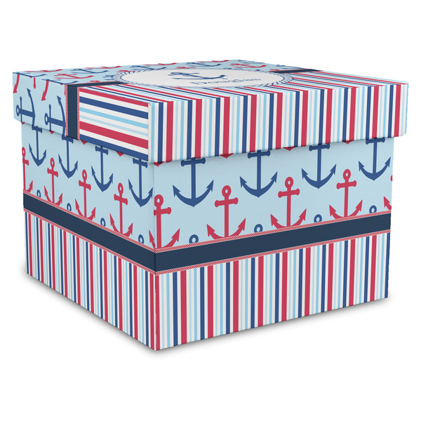 Custom Anchors & Stripes Gift Box with Lid - Canvas Wrapped - XX-Large (Personalized)