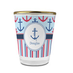 Anchors & Stripes Glass Shot Glass - 1.5 oz - with Gold Rim - Set of 4 (Personalized)