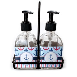 Anchors & Stripes Glass Soap & Lotion Bottle Set (Personalized)