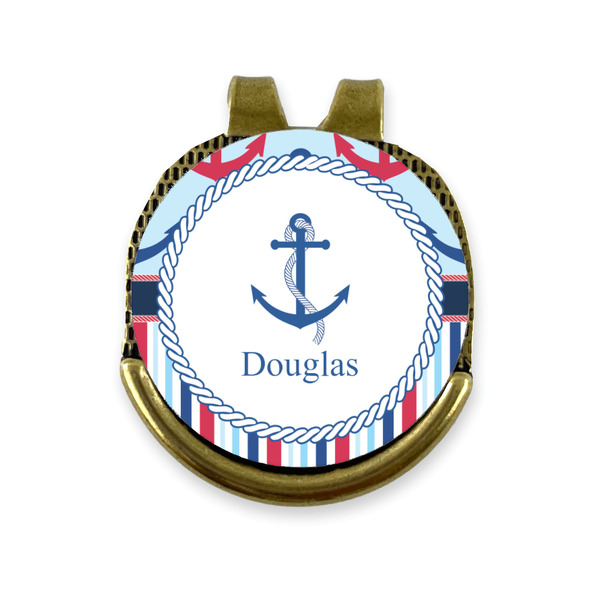 Custom Anchors & Stripes Golf Ball Marker - Hat Clip - Gold