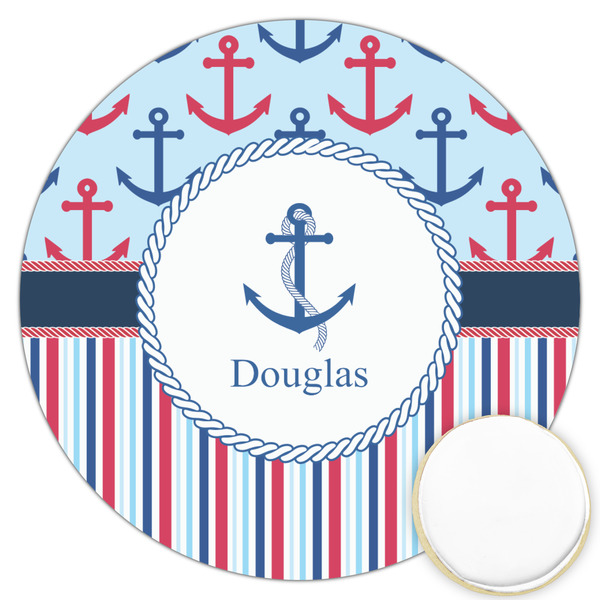 Custom Anchors & Stripes Printed Cookie Topper - 3.25" (Personalized)