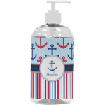 Anchors & Stripes Plastic Soap / Lotion Dispenser (16 oz - Large - White) (Personalized)