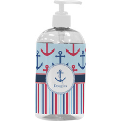 Anchors & Stripes Plastic Soap / Lotion Dispenser (16 oz - Large - White) (Personalized)