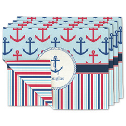 Anchors & Stripes Double-Sided Linen Placemat - Set of 4 w/ Name or Text