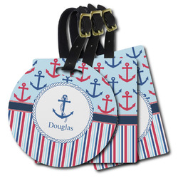 Anchors & Stripes Plastic Luggage Tag (Personalized)