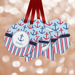 Anchors & Stripes Metal Ornaments - Double Sided w/ Name or Text