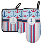 Anchors & Stripes Left Oven Mitt & Pot Holder Set w/ Name or Text