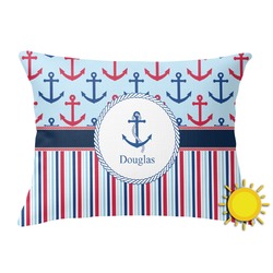 Anchors & Stripes Outdoor Throw Pillow (Rectangular) (Personalized)
