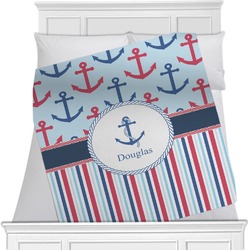 Anchors & Stripes Minky Blanket - Toddler / Throw - 60"x50" - Single Sided (Personalized)