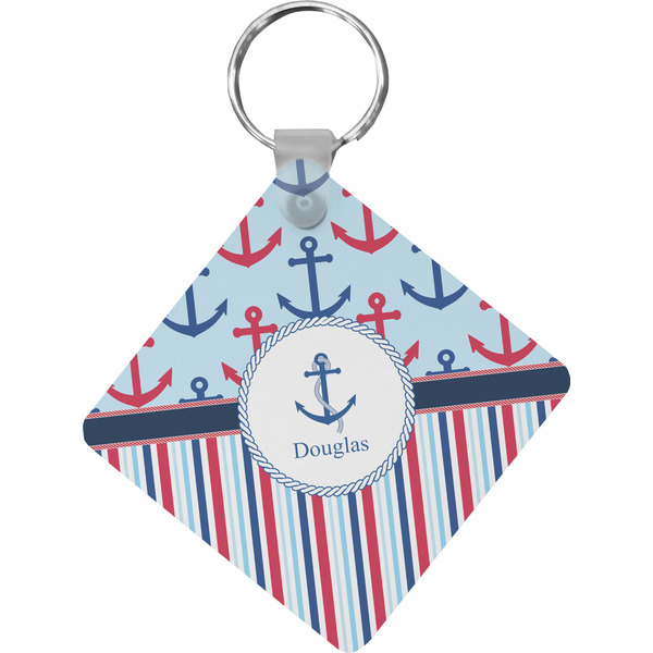 Custom Anchors & Stripes Diamond Plastic Keychain w/ Name or Text