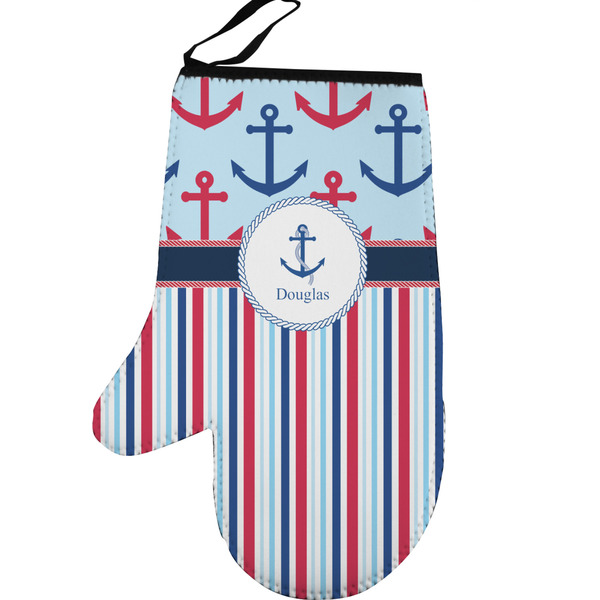 Custom Anchors & Stripes Left Oven Mitt (Personalized)