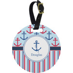 Anchors & Stripes Plastic Luggage Tag - Round (Personalized)