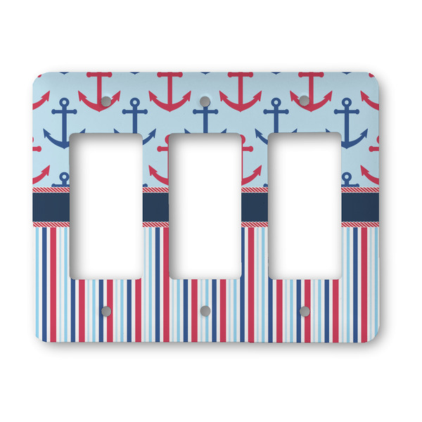 Custom Anchors & Stripes Rocker Style Light Switch Cover - Three Switch
