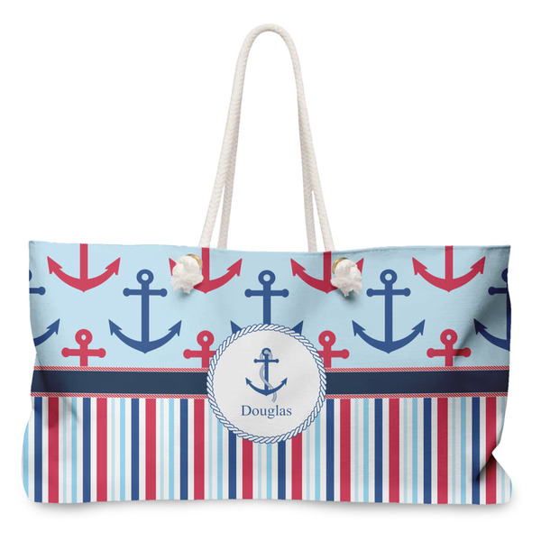 Custom Anchors & Stripes Large Tote Bag with Rope Handles (Personalized)