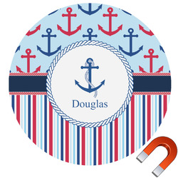 Anchors & Stripes Round Car Magnet - 10" (Personalized)