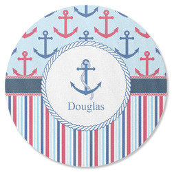 Anchors & Stripes Round Rubber Backed Coaster (Personalized)
