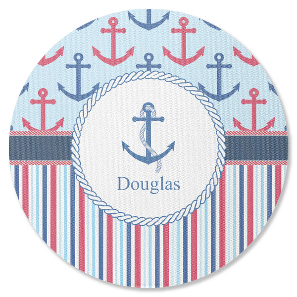 Custom Anchors & Stripes Round Rubber Backed Coaster (Personalized)