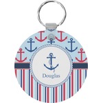 Anchors & Stripes Round Plastic Keychain (Personalized)