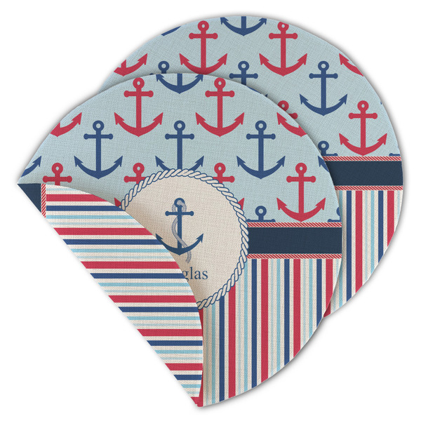 Custom Anchors & Stripes Round Linen Placemat - Double Sided - Set of 4 (Personalized)