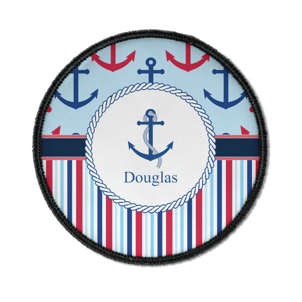 Custom Anchors & Stripes Iron On Round Patch w/ Name or Text