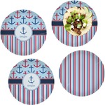 Anchors & Stripes Set of 4 Glass Lunch / Dinner Plate 10" (Personalized)